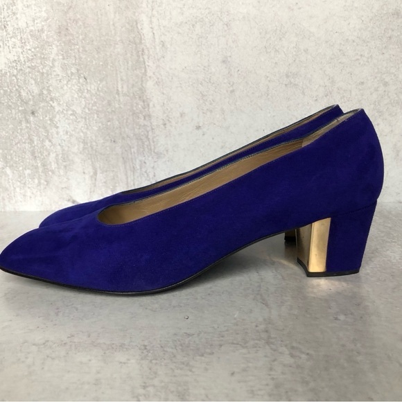St.John Suede Leather Pumps Blue Gold Accent Heel Size 10 - Picture 14 of 14